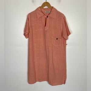 Potato USA Linen Tunic Midi Dress Size S Coral Pink Vintage Coastal Lagenlook